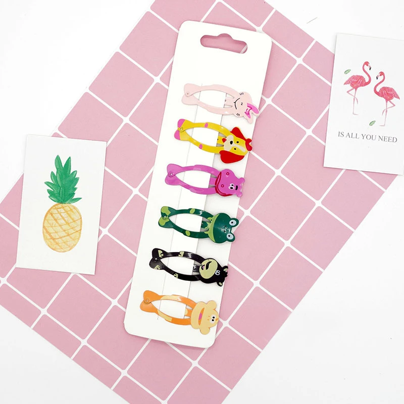 6 Pcs/set Children Cartoon Hair Accessories Headwear Set New Cute Animals Hairpins Metal Printing Barrette Dog Lion BB Clips | Детская