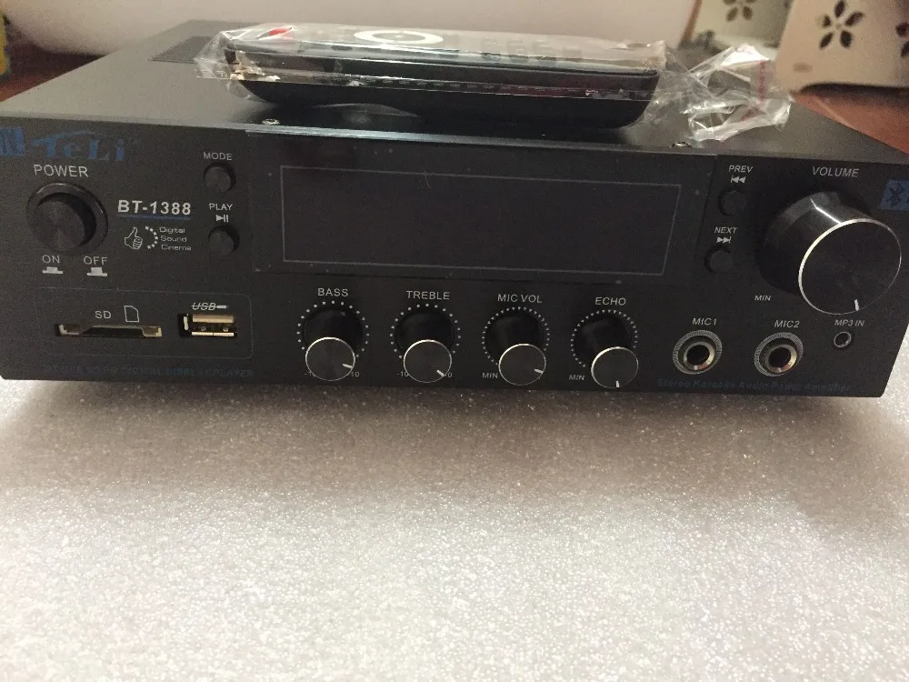 Новейший 2,0 Hi-Fi Встроенный стерео Bluetooth караоке домашний усилитель поддержка двойного микрофона. USB. Sd-карта 2*80 усилитель
