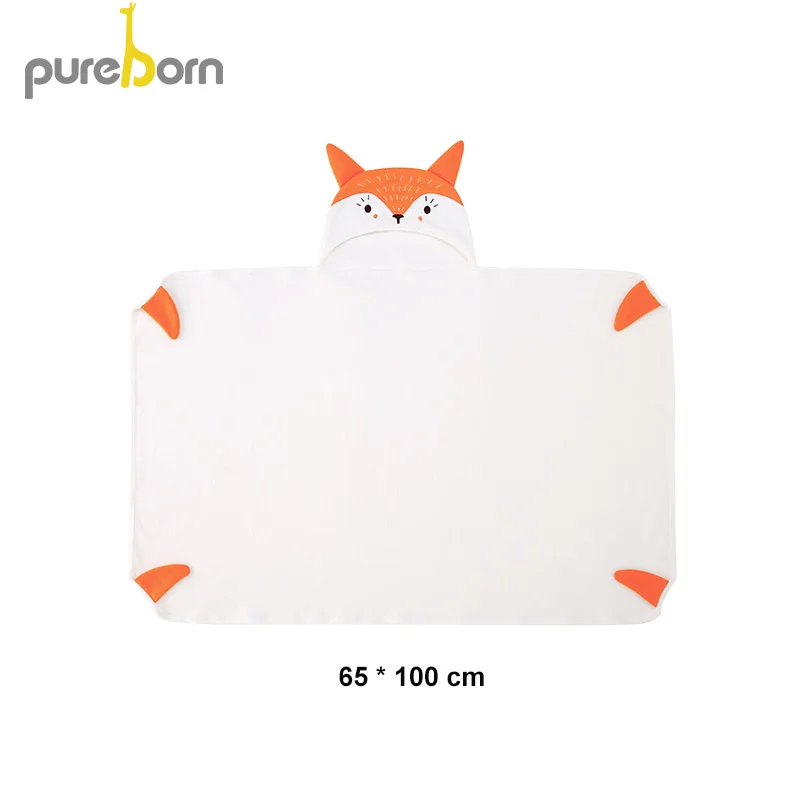 Orange fox Детское полотенце унисекс Pureborn с капюшоном и рисунком животных из мультфильма, детское банное полотенце, махровое хлопковое детское полотенце для мальчиков и девочек - Цвет: Orange fox