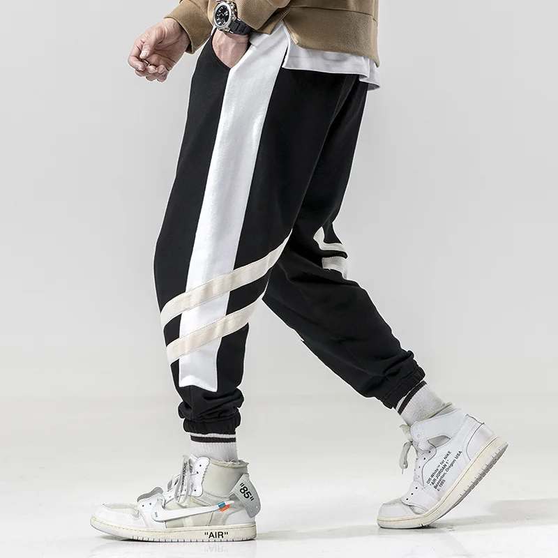 Весна 2019 новые мужские спортивные штаны в Корейскую полоску Свободные