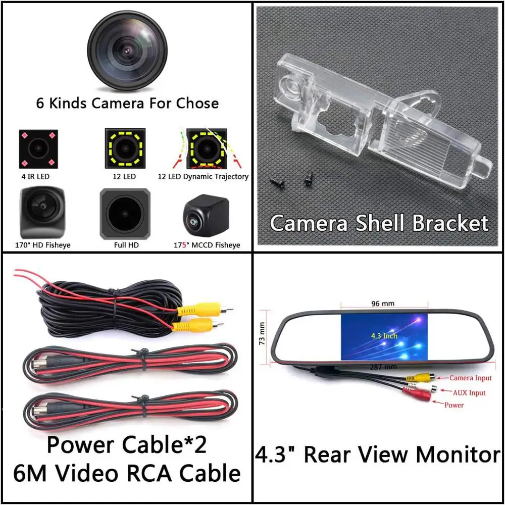 Camera 4.3 Mirror 175 градусов 1080 P Fisheye) с углом обзора заднего хода автомобиля зеркало заднего вида Камера для Toyota RAV4 XA30 Vanguard 2005-2012 Highlander XU40 MK2 2007- автомобиля - Название цвета: Camera 4.3 Mirror