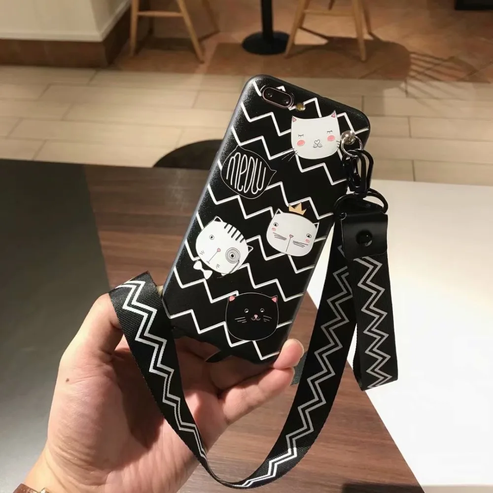 Phone Case For OPPO A57 A59 R15 R11 S R11s Plus R9 R9s Luxury Cute Cat Ripple Cover with lanyard holder Fundas Coque |