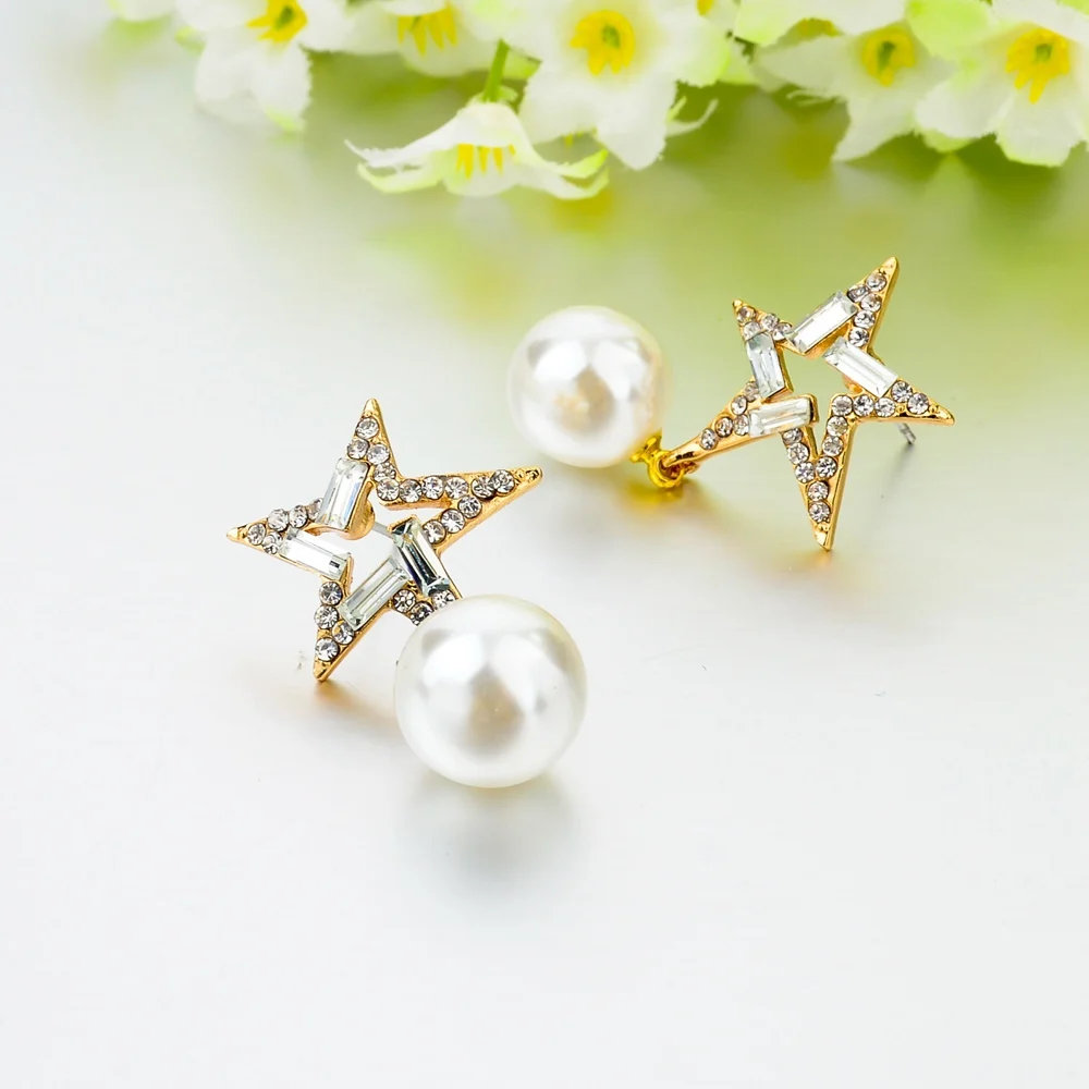Серьги женские золотистые с кристаллами и звездами 2018|brand earrings for women|earrings womenearrings
