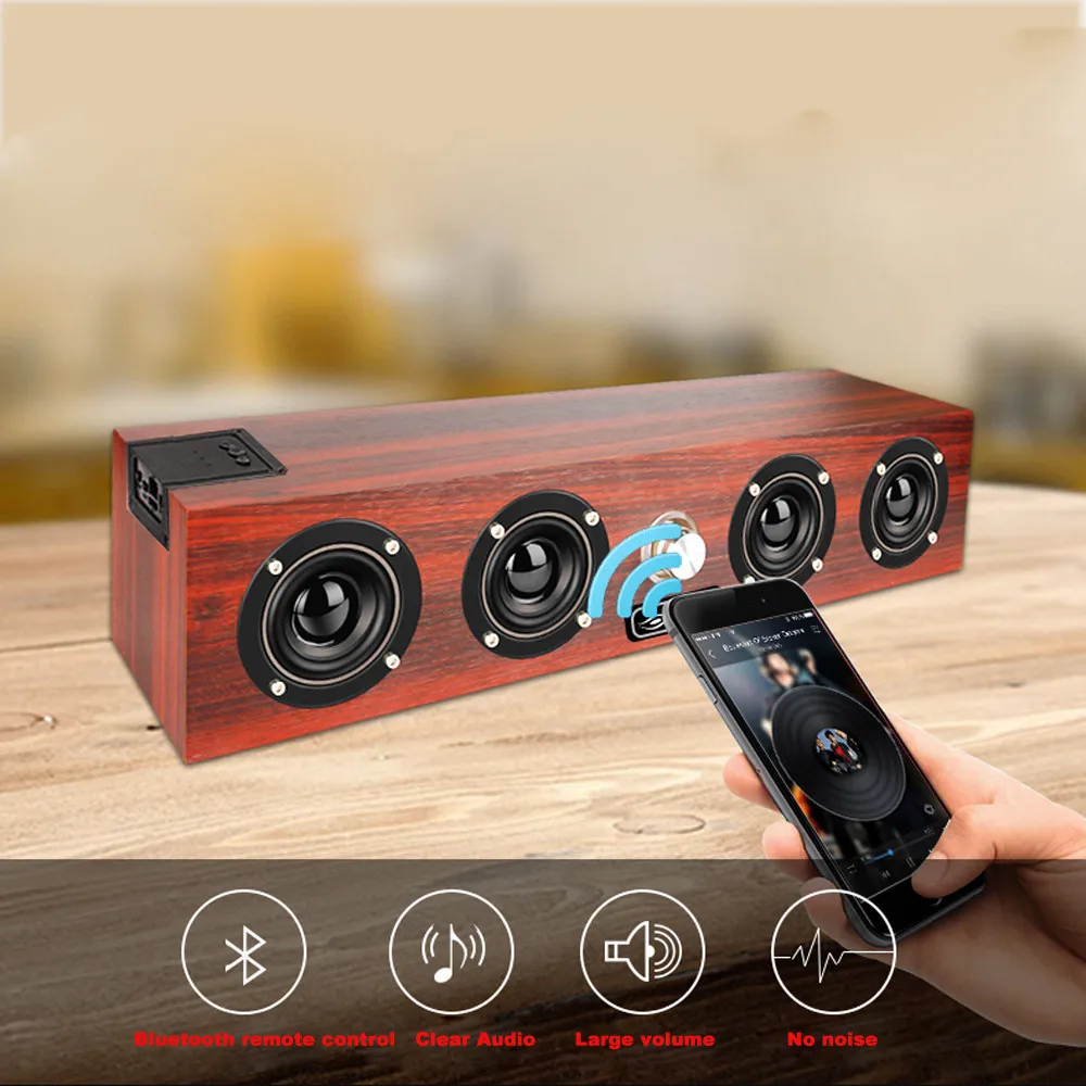Беспроводная Bluetooth Колонка 20 Вт деревянная Портативная колонка Bluetooth Бас Сабвуфер Саундбар Громкая связь для компьютера Портативная колонка