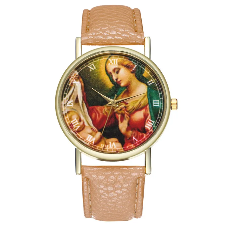 FUNIQUE Madonna кожаные Наручные часы женские Брендовые повседневные наручные часы Аналоговый роскошный набор часов для супружеской пары Женские часы дропшиппинг - Цвет: Beige