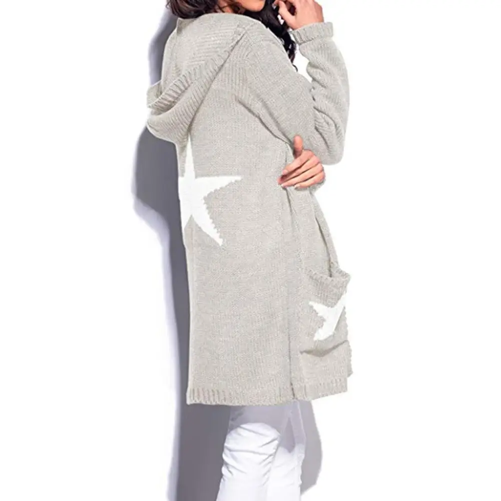 Women Wear Autumn Winter Sweater Chunky Front Open Long Sleeve Knitting Mid Hooded Cardigan Coat Casual Loose |