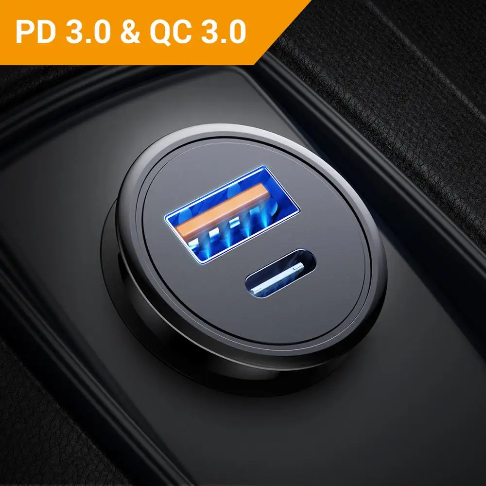 Автомобильное зарядное устройство FIVI с двумя USB разъемами 30 Вт PD 3 0 и QC для iPhone X/Xs/Xr