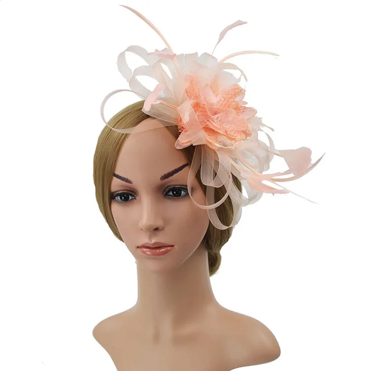 Champagne Шляпа Свадебная королевские шляпы цветок Pamelas Y Sombreros Para Bodas перья шляпка для церкви Зажимная лента шляпа для банкета Свадебная Тиара - Цвет: Champagne