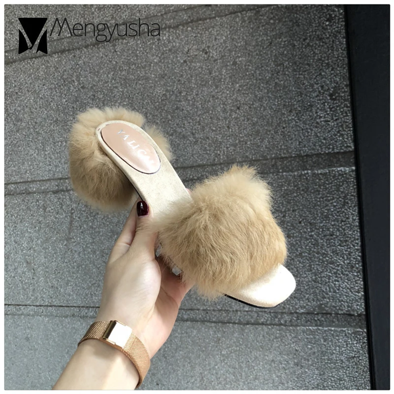 Мех Обувь на высоком каблуке дамы новинка брендовые дизайнерские открытым