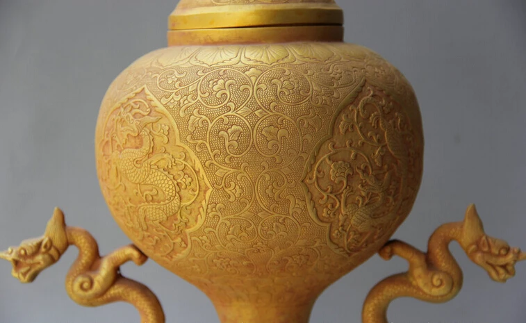 USPS to USA S2440 10&quot Chinese Dynasty palace Copper Gild Dragon handle vessel kettle Pot Jar Crock | Дом и сад