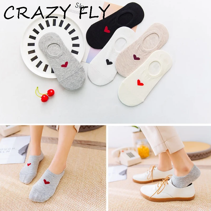 Магазин Crazy Fly женские невидимые носки короткие с сердечком хлопковые