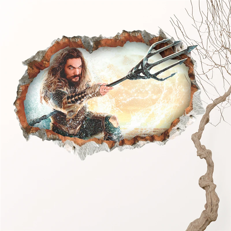 3d Aquaman прорыв Наклейки на стены детские комнаты домашний декор DC Comics Arthur Curry