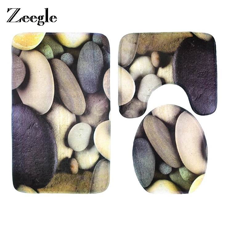 

Zeegle 3Pcs/set Bathroom Carpets Set Toilet Rugs Ocean World Flannel Bath Mats Rug Shower Foot Pads Home Decor Bathroom Products