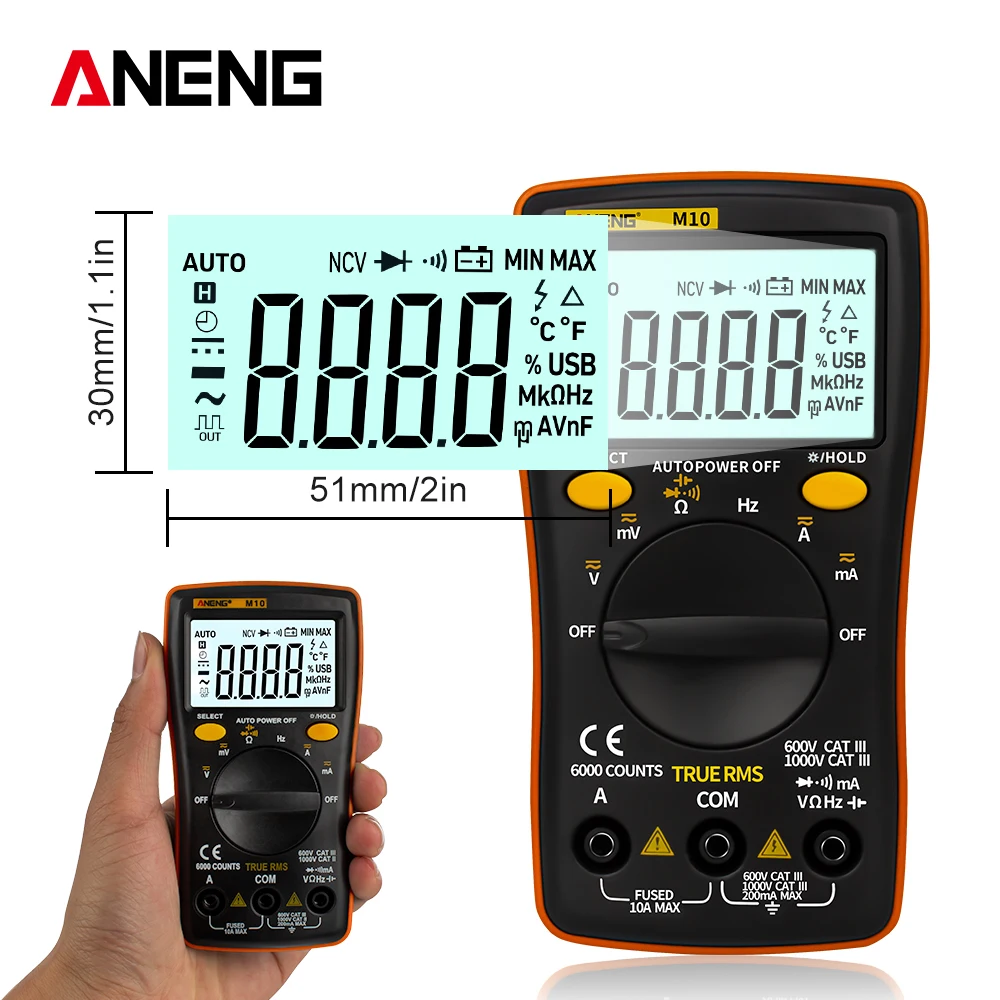 ANENG M10 мультиметр цифровой 6000 digital multimeter тестер транзисторов токовые клещи transistor