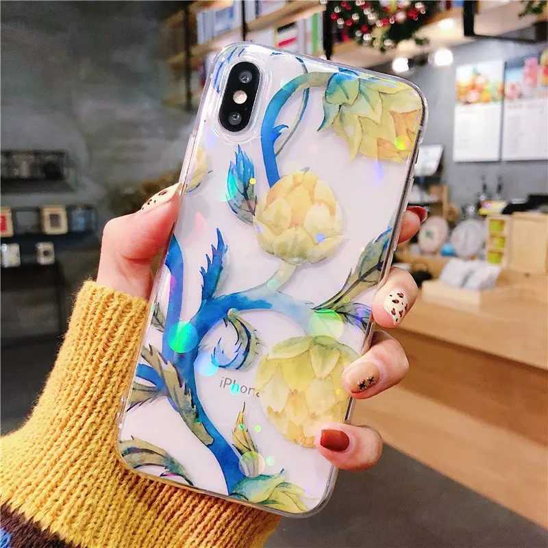 Блестящий Прозрачный чехол для телефона с цветочным рисунком iphone XS MAX XR на 6 s 7 8 Plus
