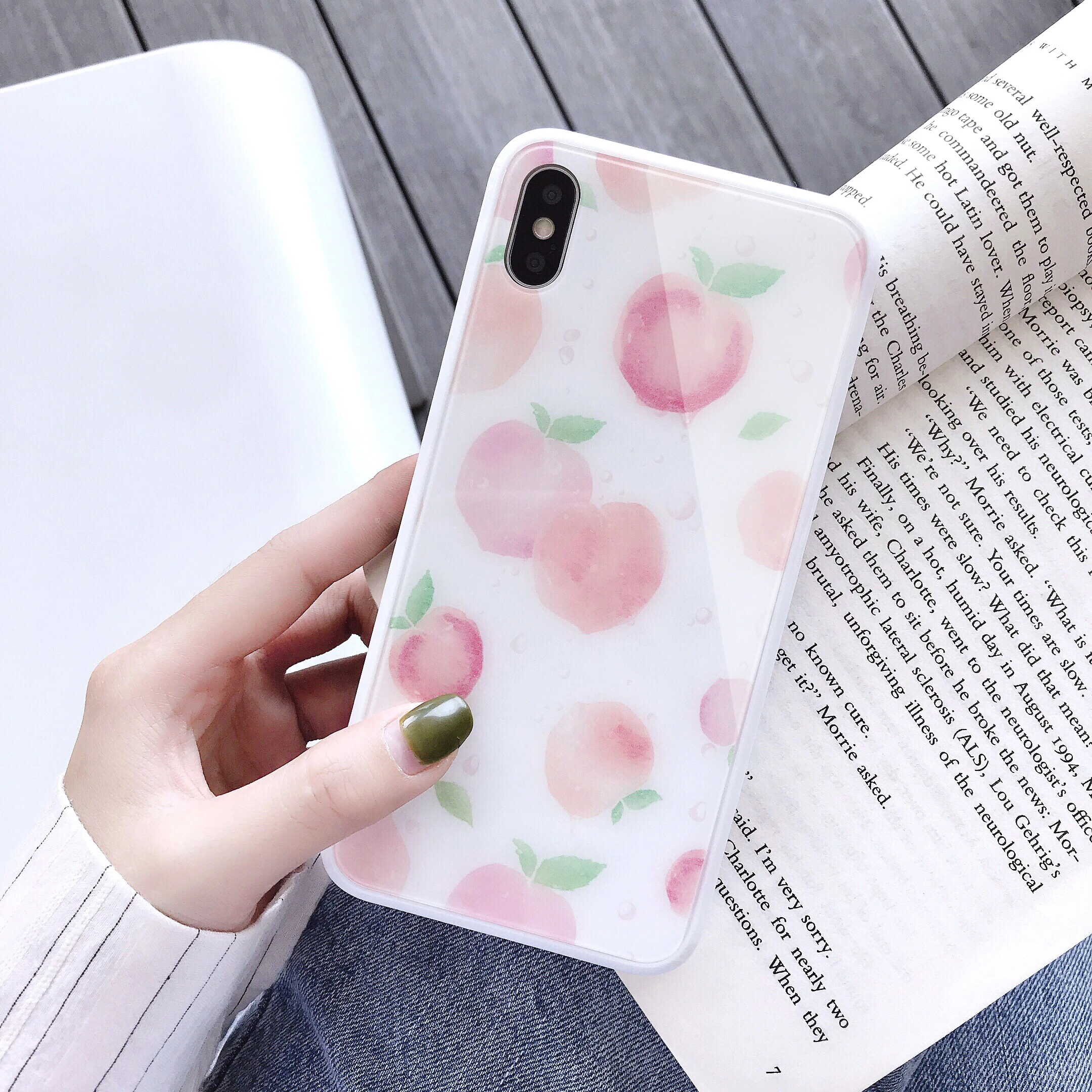 XS Max цвет слоновой кости белый закаленное стекло фрукты оранжевый персиковый