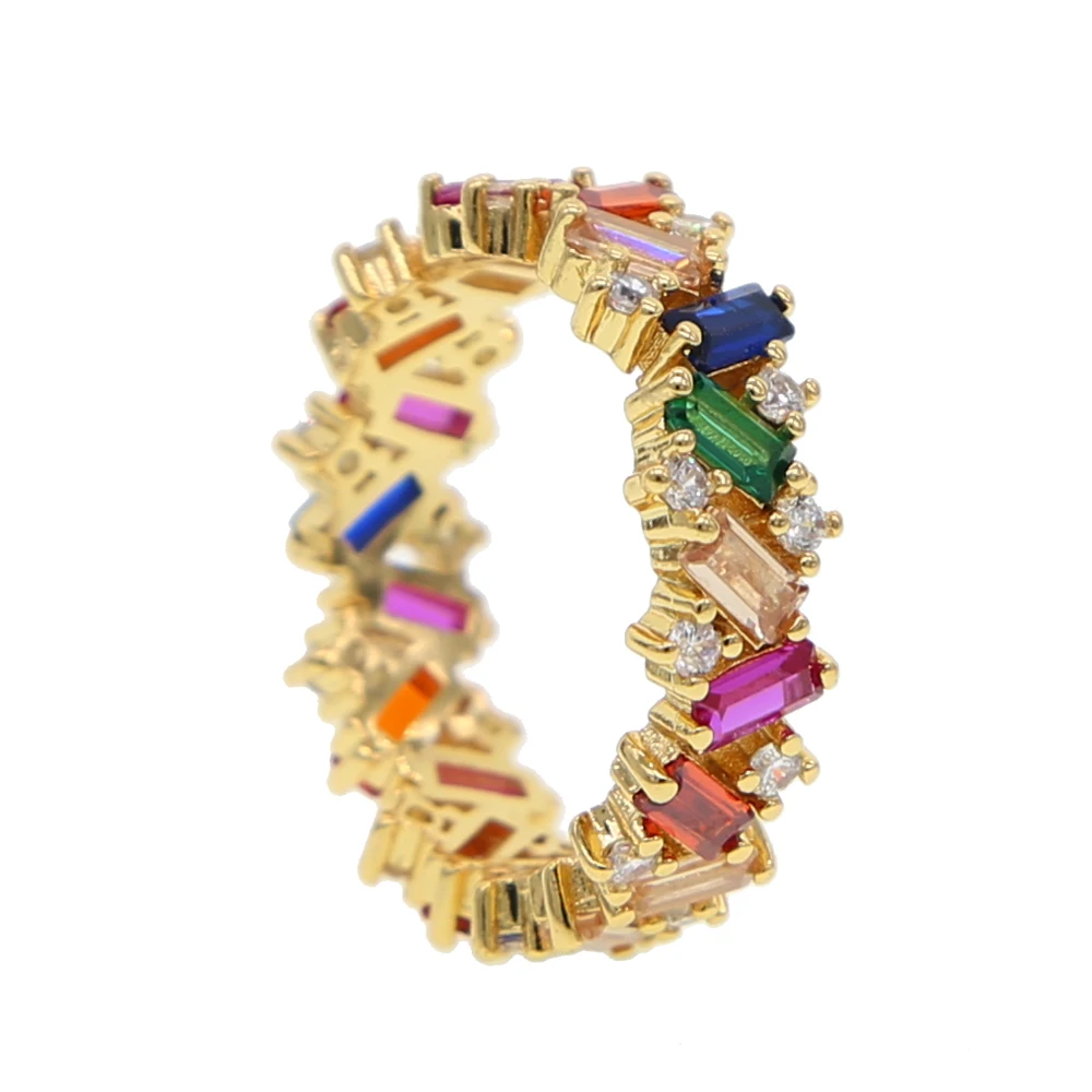 Модные ювелирные изделия желтого золота обручальные кольца с радужным