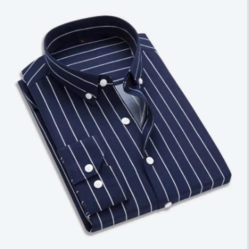 2018 Модная рубашка в полоску Повседневное Мужской Slim Fit офисные мужские рубашки с