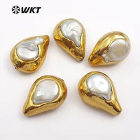 jf289 wkt fashion design angel tear shape beads natural freshwater drop pearl with gold trim beads jewelry finding accessories