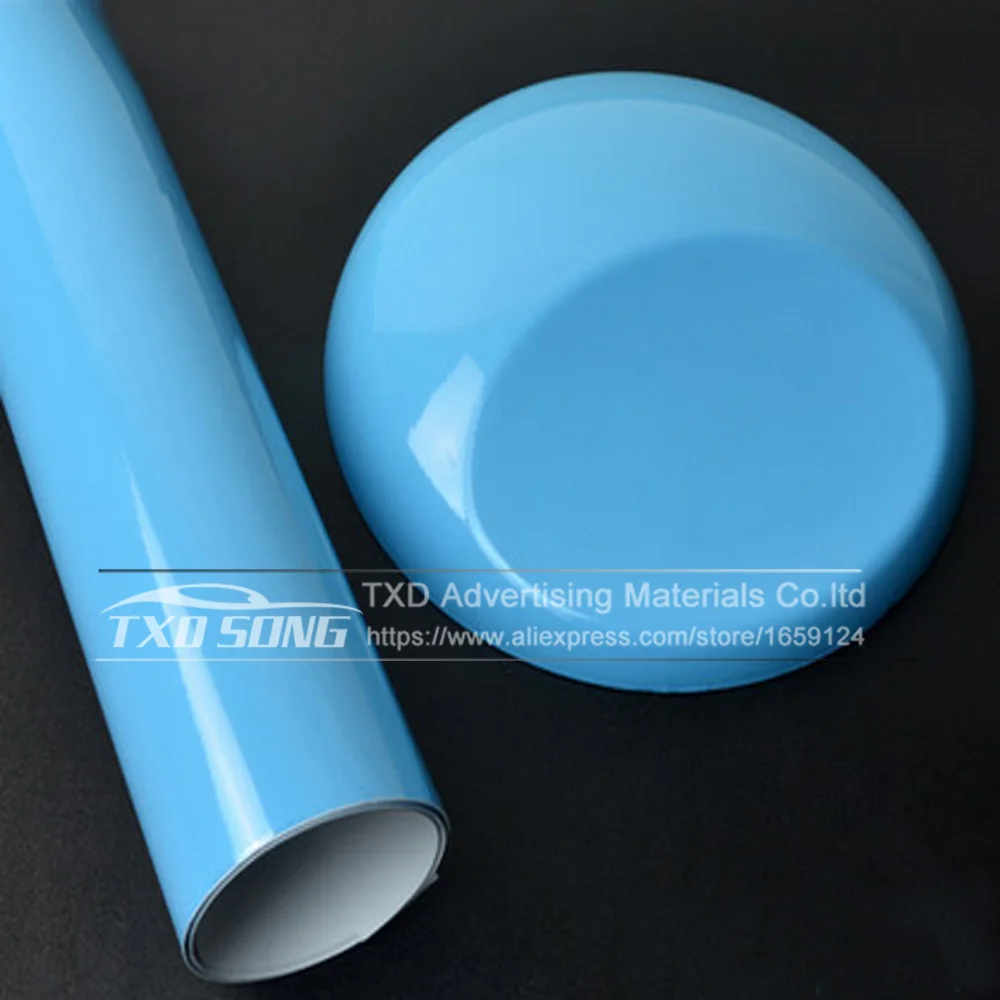 light blue 10/20 Вт, 30 Вт/40/50/60*152 см Высокое качество желтый глянцевый виниловая пленка блеск желтый винил Обёрточная бумага пузырьков автомобиля Обёрточная бумага ping - Название цвета: light blue