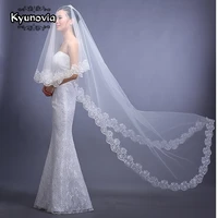 kyunovia white ivory red veils long 3 meters one layer bridal veils cathedral wedding veil lace cotton bride wedding veil d20