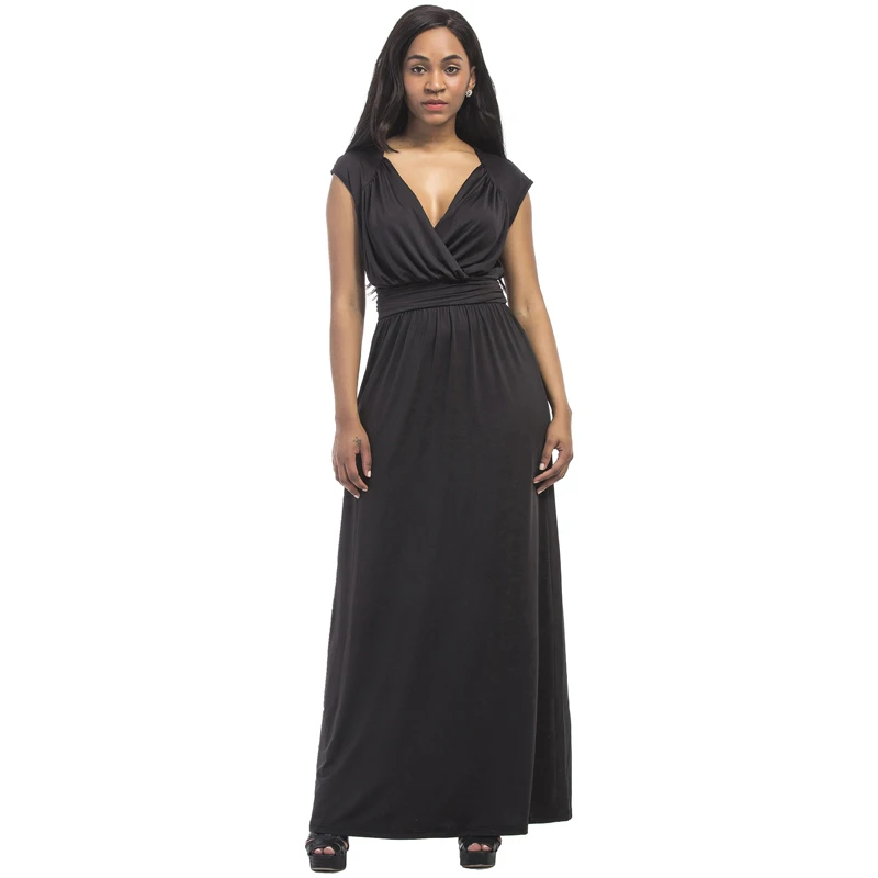 SEXY Long Party Dress Women Sleeveless Tank V-Neck Ruched Clubwear Maxi Black Red Blue Tunic Elegant Vestido De Festa | Женская одежда