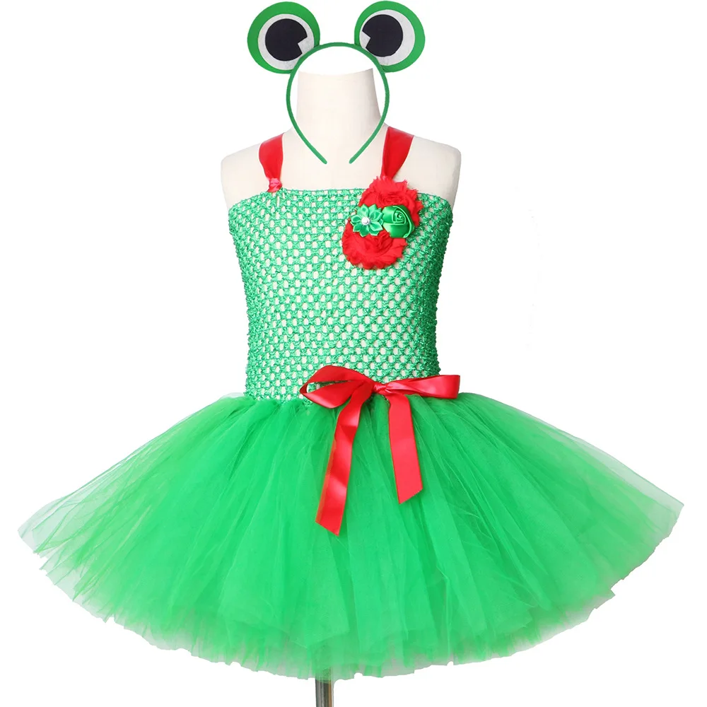 Платье-пачка с лягушкой для девочек Детские платья дня рождения зелеными и