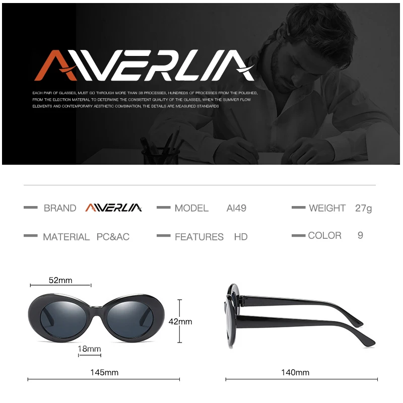 Женские винтажные Овальные Солнцезащитные очки AIVERLIA брендовые дизайнерские