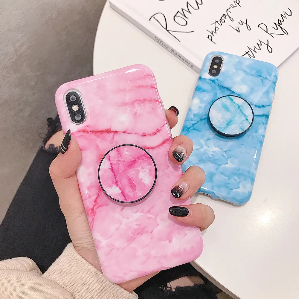 Пудра синий мрамор с подставкой Чехол для телефона IPhone XR XS Max X 8 7 Plus 6 S Горячая