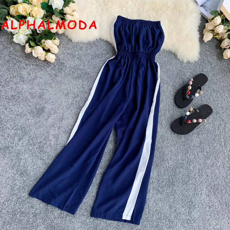 ALPHALMODA 2019 летние женские полосатые комбинезоны для женщин с эластичным поясом