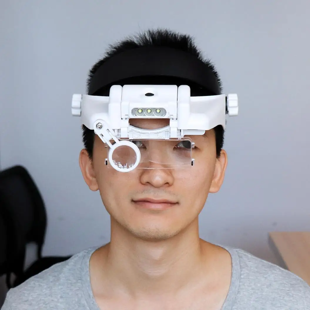 Adjustable Headband Eyeglass Magnifier Loupe Magnifying Glass with LED Light for Reading Repairing Drawing Handicraft Tailorin