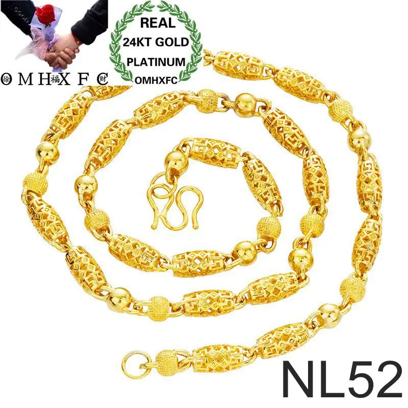 

OMHXFC Wholesale European Fashion Man Male Party Wedding Gift Long 50cm Wide 6mm Hollow Olive Real 24KT Gold Chain Necklace NL52