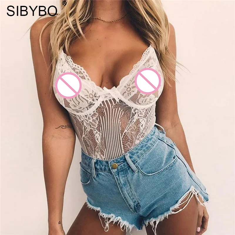 Sibybo, открытая спина, сетка, сексуальный кружевной комбинезон, женский, v-образный вырез, без рукавов, галстук-бабочка, обтягивающий женский комбинезон, слинг, для ночного клуба, комбинезон для женщин - Цвет: Белый