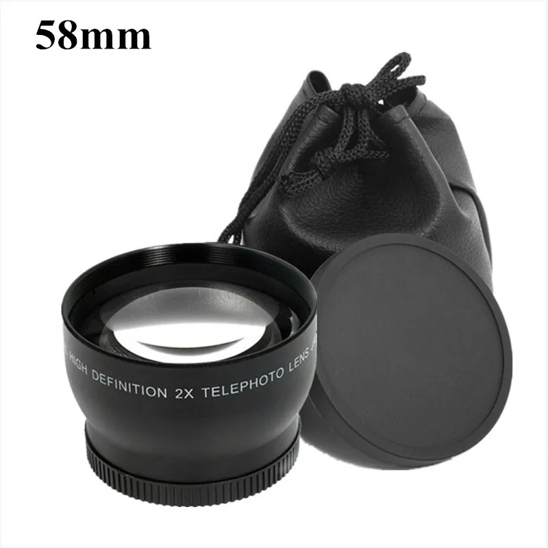 58 мм телеобъектив 2 0X58 2X оптические линзы Tele сумка Кепки 62 для Canon EOS 350D 400D 450D 500D 1000D