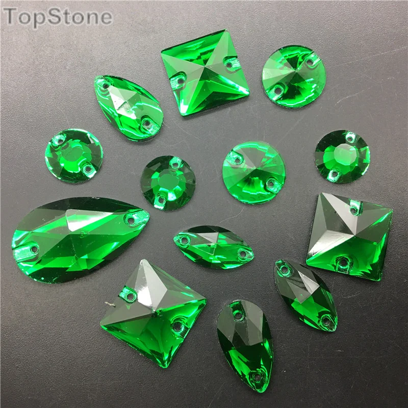 Стразы из смолы TopStone изумруд разных размеров пришивные стразы с плоской спинкой