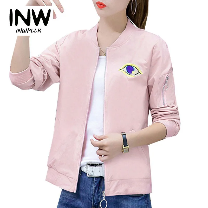 Women Bomber Jacket 2018 Fall Female Embroidered Coat Lady Fashion Casual Long Sleeve Eyes Bordadas Jaqueta Mujer | Женская одежда