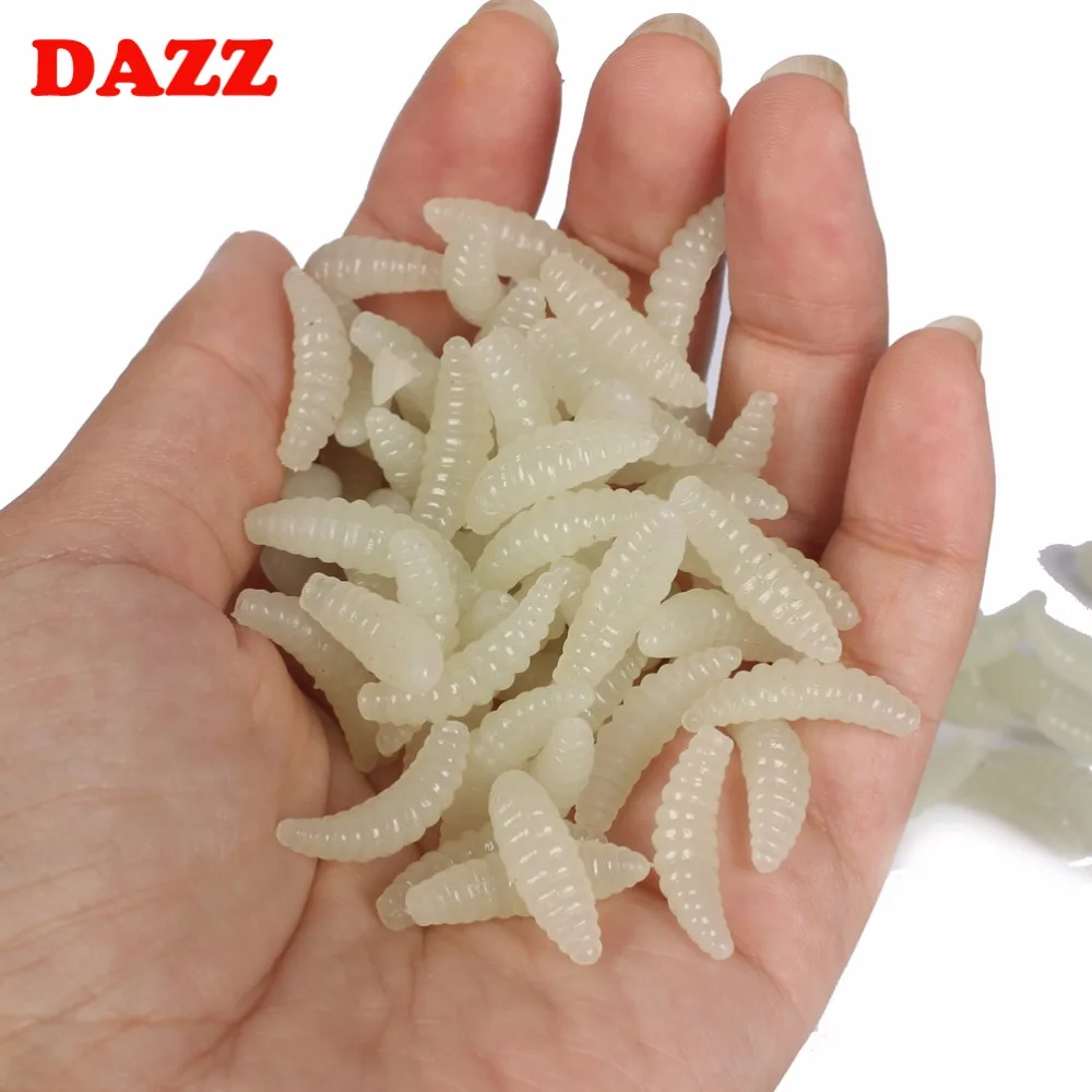 50 шт. 2 см/0 4 г Мягкая рыболовная приманка Mealworms черви Светящиеся Силиконовые