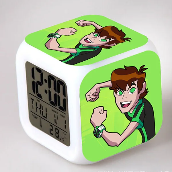 Зеленый Ben 10 светодиодный будильник светящийся reloj despertador de cabeceira 7 цветов вспышка ночной Светильник цифровые часы - Цвет: Зеленый