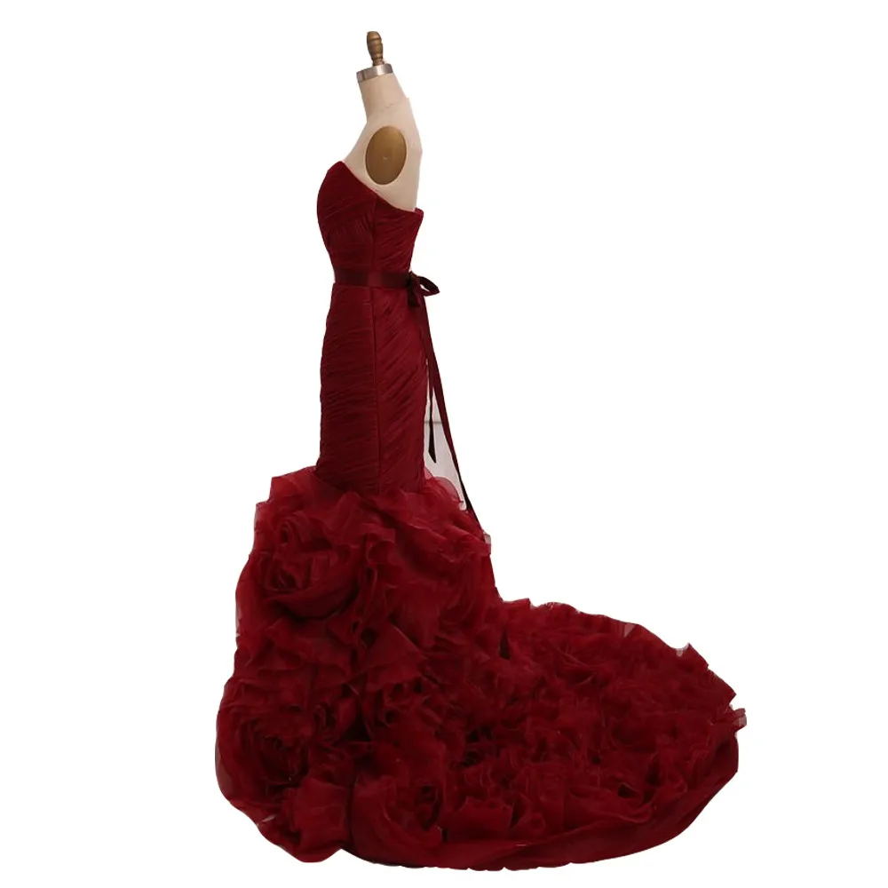 Винно-красный велюр платье-Русалка Выпускные платья длинное вечернее платье