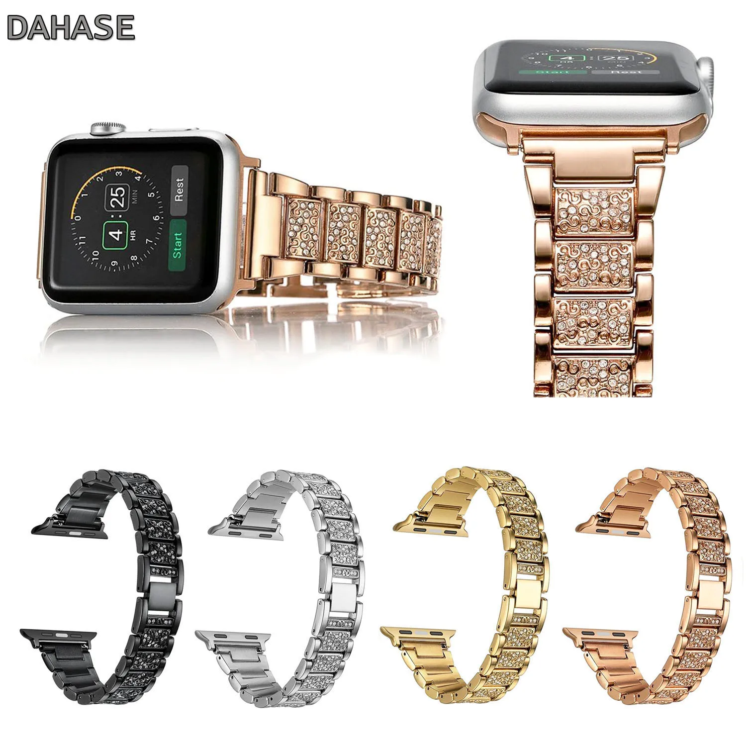 DAHASE металлический браслет из нержавеющей стали с блестящими бриллиантами для Apple