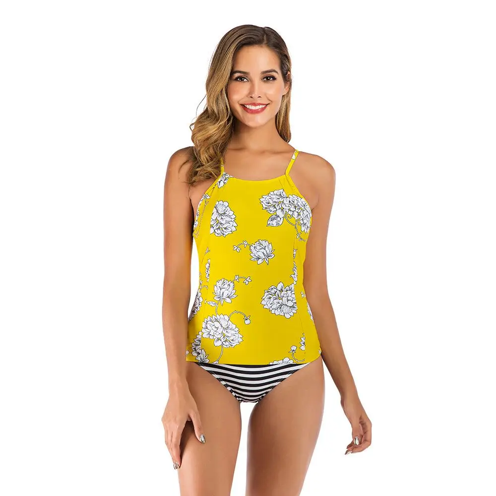 Новая мода из двух частей Tankini купальник Для женщин купальники Винтаж принт размера плюс купальники Для женщин Мягкий купальный костюм бикини набор S-XXXL
