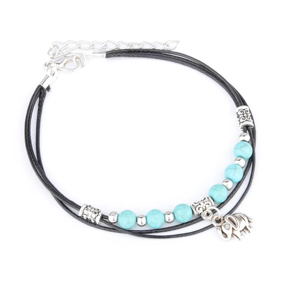 Новинка антикварный серебряный зеленый браслет с бусинами вощеный шнур слон