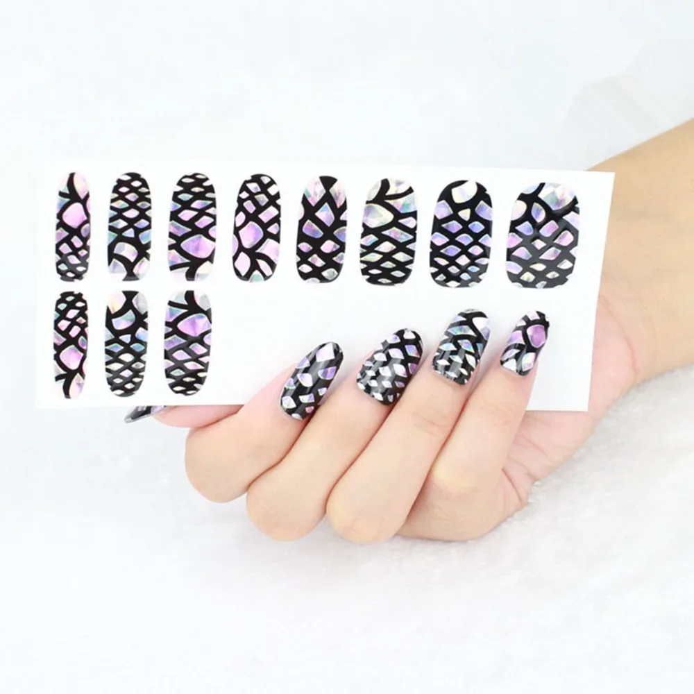 Красота наклейки для ногтей Лазерный черный стиль разбитое стекло клей полное