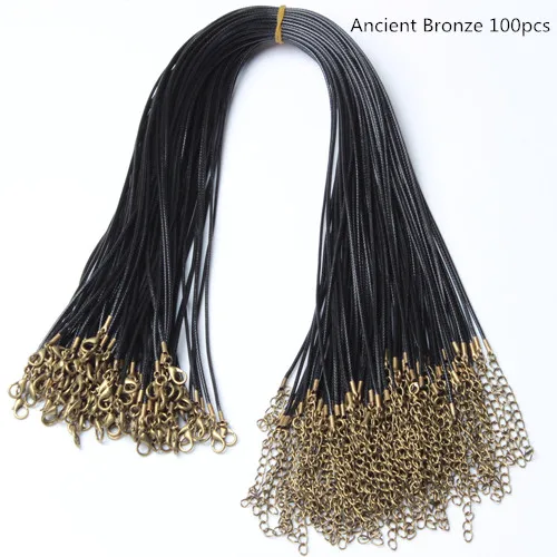 Ancient Bronze 100pc 100 шт./лот, старинное бронзовое ожерелье, шнур с застежкой. Включает в себя 10 различных цветов для браслета и изготовления ювелирных изделий своими руками - Цвет: Ancient Bronze 100pc