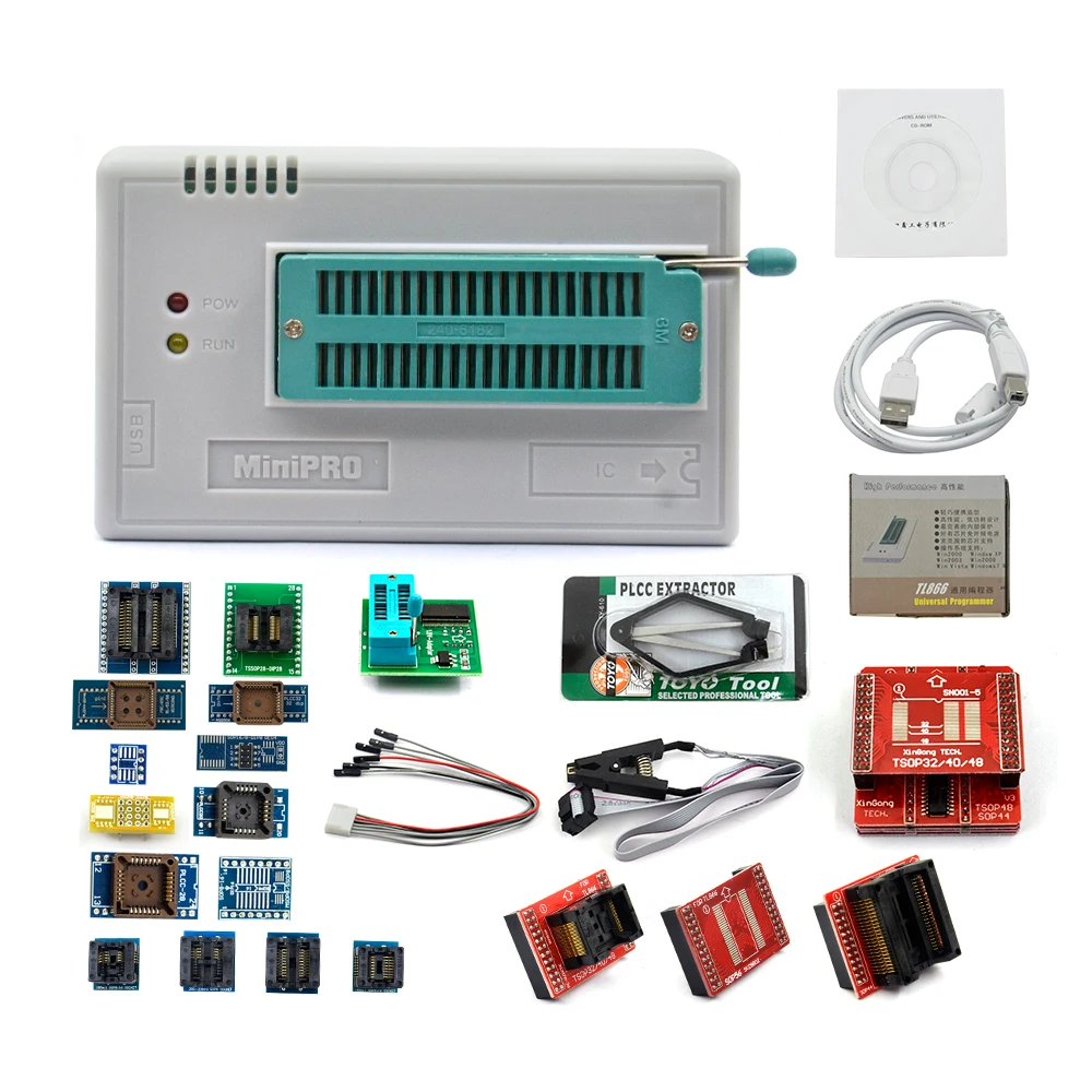 Оригинальный USB Универсальный программатор TL866 II Plus EEPROM FLASH с адаптерами 24/25/28