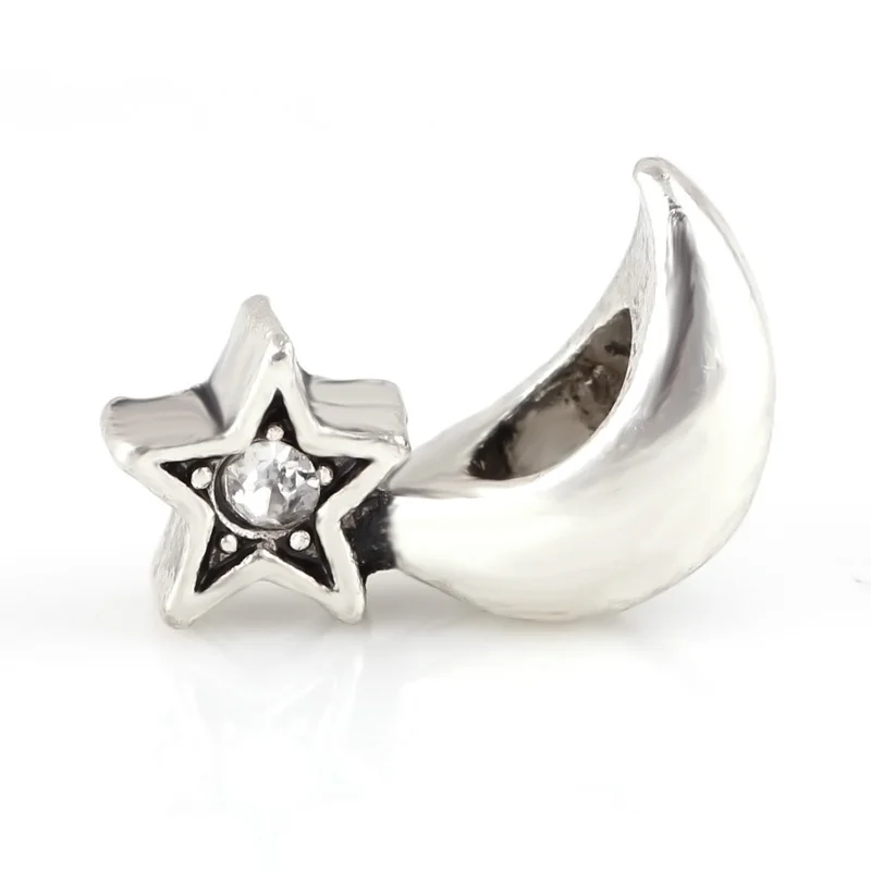 10 шт. много посеребренных бусин в виде Луны и звезды с большим отверстием чешский