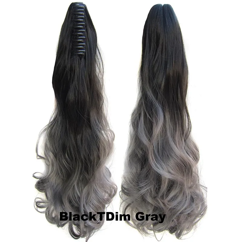 BlackTGray DELICE 2" женские Омбре волнистые конский хвост черный блонд розовый конский хвост синтетический длинный кудрявый Коготь Конский хвост - Цвет: BlackTGray