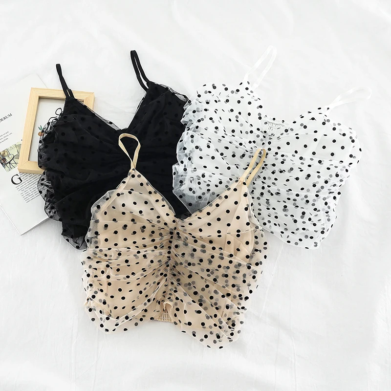 2019 new fashion women's vest dot short mesh gauze camis Summer H703 | Женская одежда