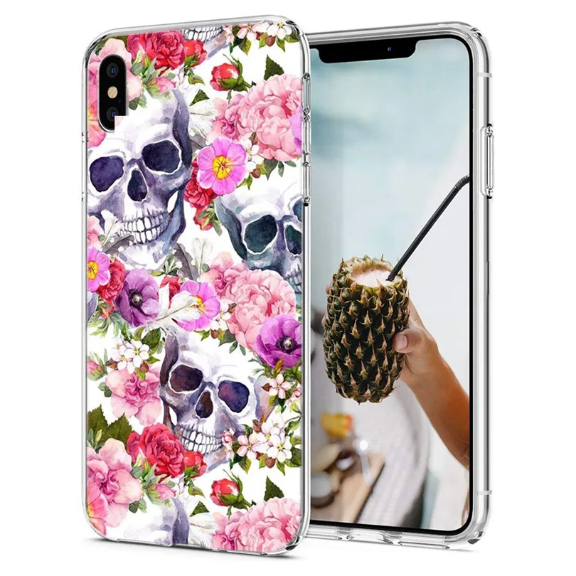 For iPhone 7 8 Plus Soft TPU Cover Design skull unique Cartoon flower X XS XR Max Phone Back Fundas E153 |