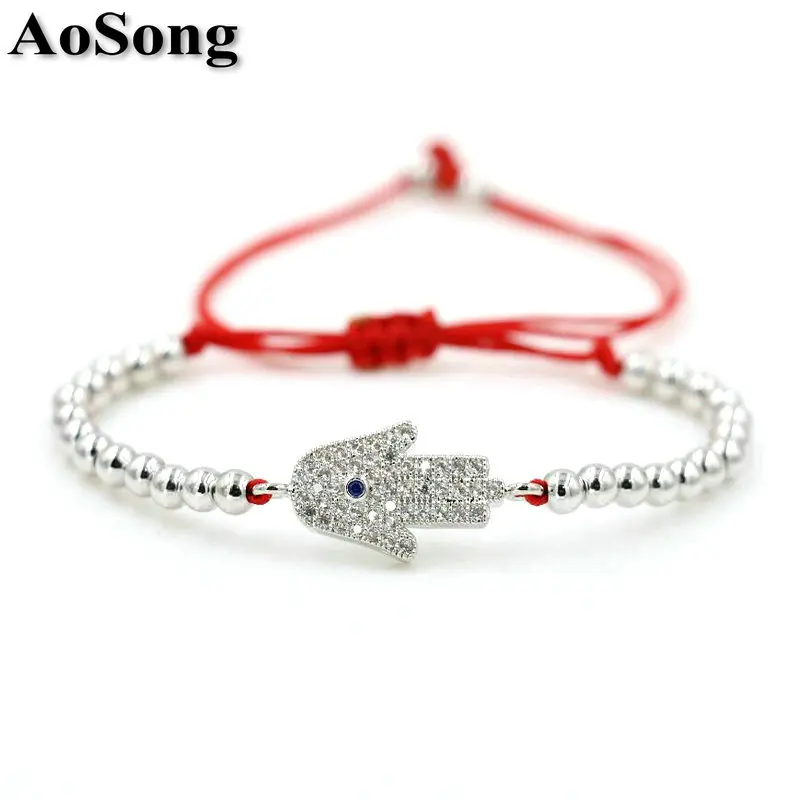 BPPCCR 4 мм Медь бусины Для женщин хамса руки счастливая красная веревочная нить